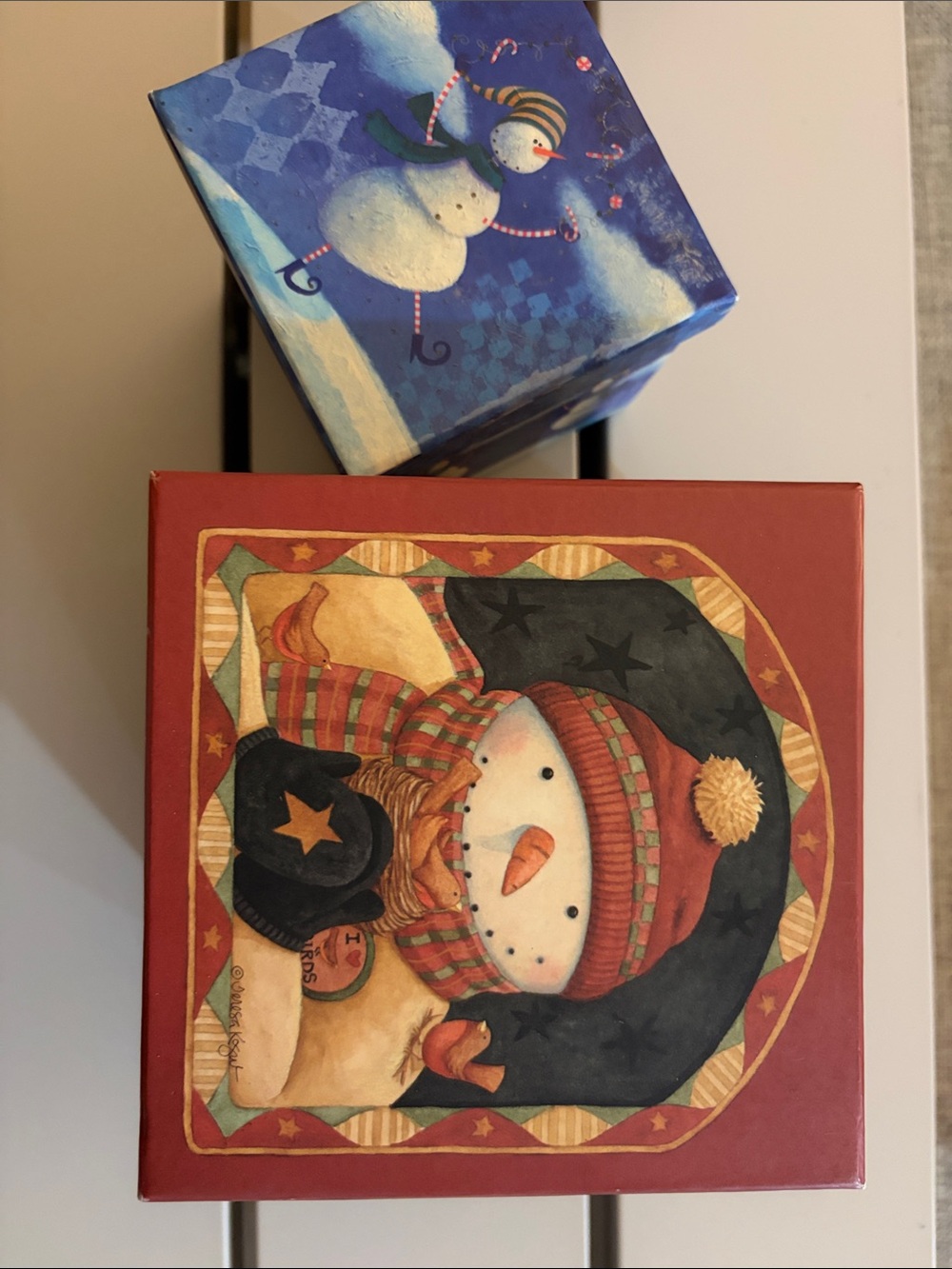 Holiday Snowman Decorative Gift Boxes - Red and Blue